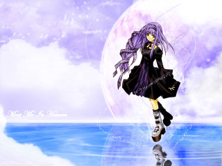 Girl black dress walking water - a full moon in the sky free wallpaper