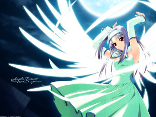 Girl wings green dress sword - white wing free wallpaper