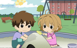 Boy girl playground swing building - free gaming wallpaper