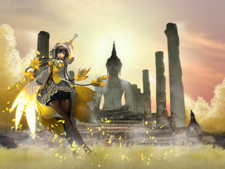 Yellow outfit field statue bird - a yellow bird free wallpaper