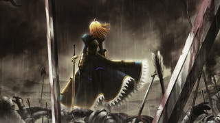 Man standing swords rain sword - his hand and a sword free wallpaper