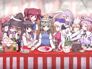Anime girls costumes table food - food free wallpaper