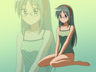 Girl glasses green background anime - glass free wallpaper