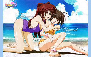 Beach animegirls hug cat tails - the beach together free wallpaper