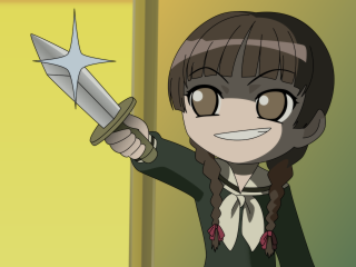 Cartoon girl sword smile star - a cartoon girl holding free wallpaper