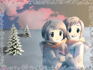 Winter snow anime two girls - the snow together free wallpaper for desktop