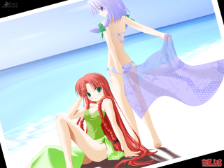 Anime girls beach longdress sarong - their back free wallpaper for desktop