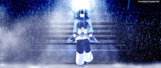 Rainy stage anime woman ocean - free sci-fi wallpaper
