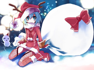 Snowman girl christmas anime aqua - a red hat free wallpaper