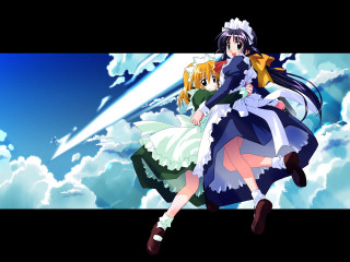 Anime couple flying clouds blue - cloud behind them free wallpaper