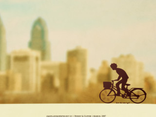 Man bike city skyline blurry - american impressionism free wallpaper
