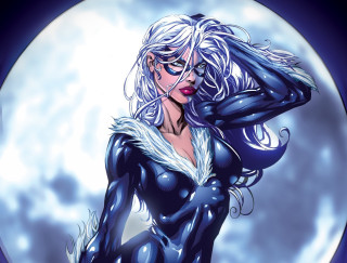 Woman black cat suit full - a full moon background free wallpaper
