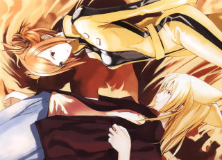 Anime characters bed group hug - one woman free wallpaper