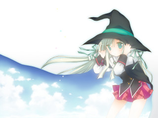 Witch flying anime girl aqua - the wind free wallpaper