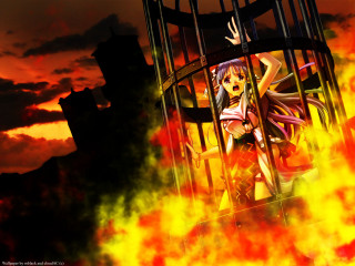 Girl cage fire sky autumn - flame free wallpaper for desktop