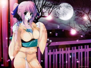 Moonlit bamboo forest anime kimono - a fence free wallpaper