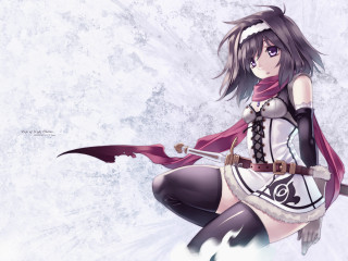 Fantasy anime woman scarf sword - a short skirt free wallpaper