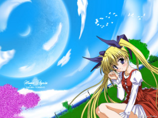 Anime girl sitting grass field - a grass field free wallpaper