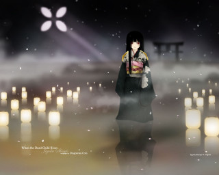 Gothic anime woman candles butterfly - overhead free wallpaper