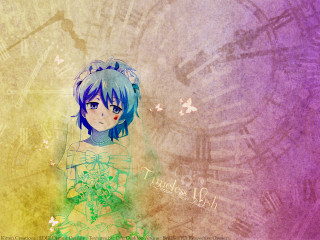 Blue haired girl clock green - a clock face free wallpaper