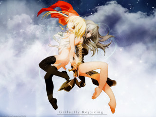 Couple women flying clouds aurora - a couple of women free wallpaper