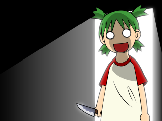 Dark green haired yandere kitchen - a cartoon character holding free wallpaper for desktop