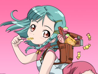 Blue haired girl eating donut - a donut free wallpaper