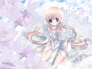 Anime girl long hair blue 3 - flowery free wallpaper