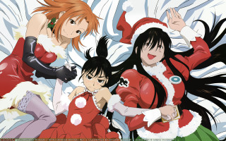 Anime christmas costumes group holding - free christmas wallpaper for desktop