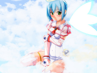 Anime girl blue hair green 3 - a cloud free wallpaper