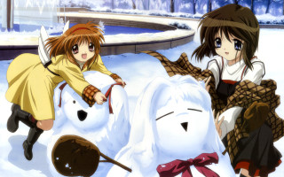 Anime girls snowman winter magic - ground free wallpaper