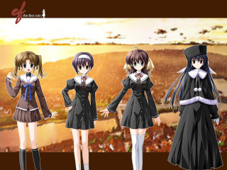Anime girls sunset field school - a sunset in the background free wallpaper for desktop