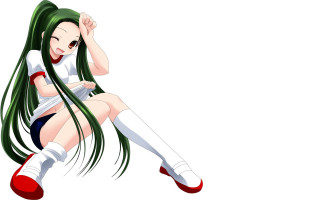 Green haired girl sitting crossed - a computer free wallpaper