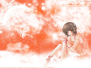 Girl sitting cloud red background - a cloud free wallpaper