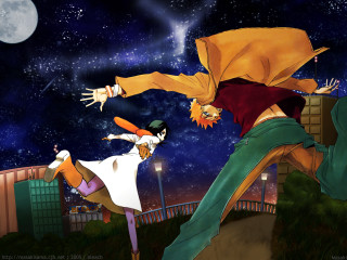 Fullmoon airpeople building aliens fireworks - a cartoon free wallpaper for desktop