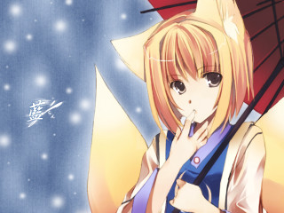 Blonde fox umbrella night snow - a red umbrella free wallpaper
