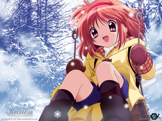 Red haired girl snow skis - her foot free wallpaper
