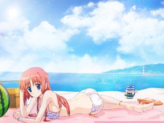 Beach girl watermelon boat sky - a beach next free wallpaper