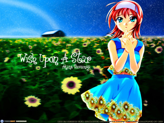 Girl blue dress sunflower field - her mouth free wallpaper