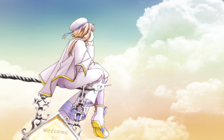 Woman sitting pole clouds sky - a pole free wallpaper