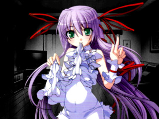 Purple haired woman red ribbon - a red ribbon free wallpaper