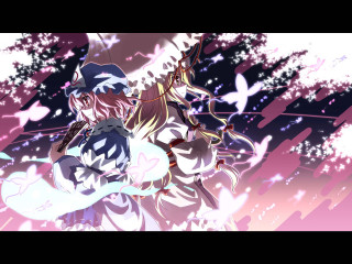 Anime sword butterfly kimono cherryblossoms - above her free wallpaper