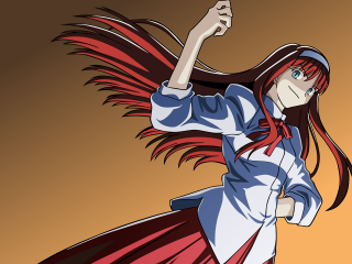 Red haired anime woman umbrella - a red umbrella free wallpaper