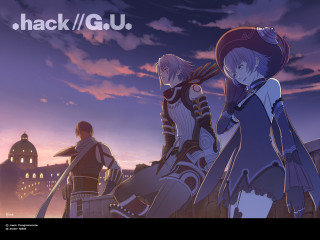 Rooftop anime characters sunset cityscape - a cityscape in the background free wallpaper