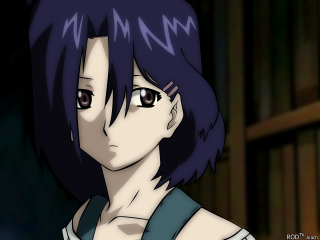 Anime blue hair serious expression - a blue shirt free wallpaper