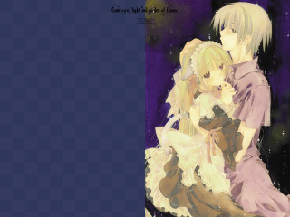 Anime couple purple stars checkered - a couple of anime characters sitting next free wallpaper