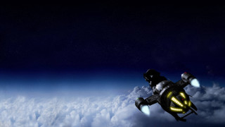 Spaceship flying sky clouds stars 2 - the side of the plane free wallpaper