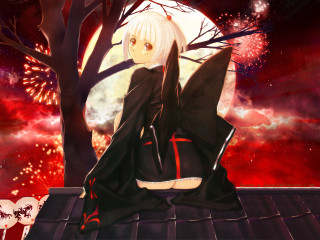 Woman roof fireworks kimono aurora - a roof free wallpaper