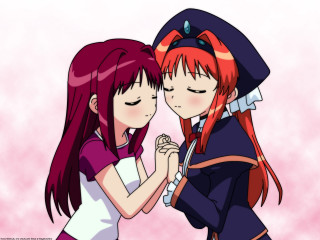 Yuri kissing anime children hands - their eye free wallpaper