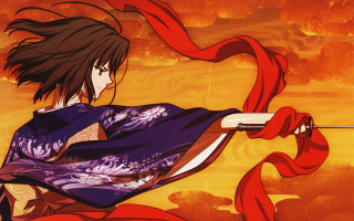Woman kimono sunset sword floral - a red scarf free wallpaper
